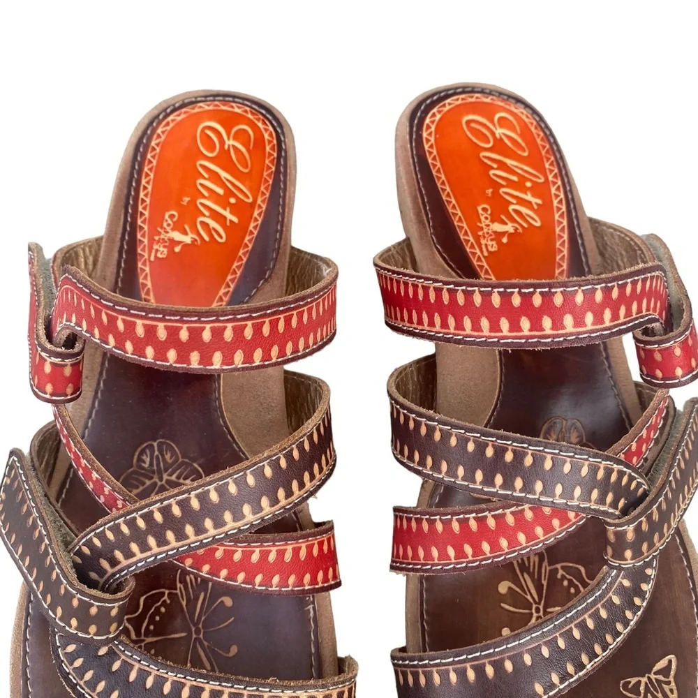 Elite by Corkys | Chocolate Elite Roatan Leather Wedge Sandal Size 8